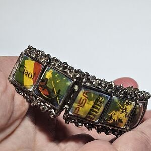 Vintage Silver Tone Photo Bracelet Travel Rome 7"